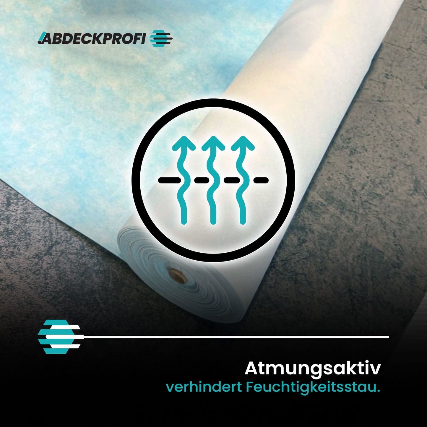 FIRMENLOGO Abdeckvlies selbstklebend -  Atmungsaktiv - Dampfoffen ca.1200g/m²24h – 180g/m²  ab 1 Palettenabnahme