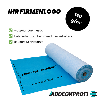FIRMENLOGO Abdeckvlies selbstklebend - Leicht Atmungsaktiv ca.70g/m² 24h – 160g/m² ab 1 Palettenabnahme