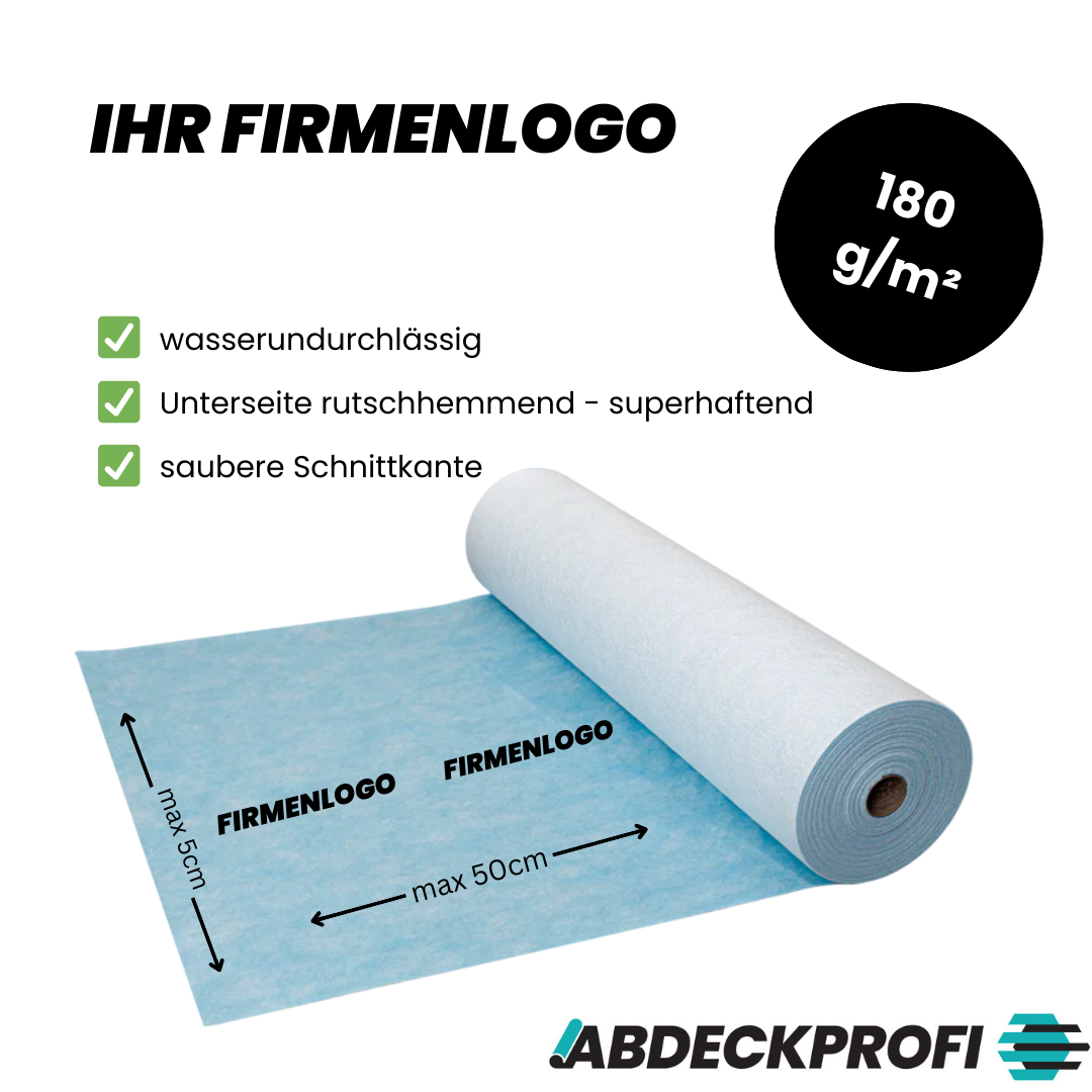 FIRMENLOGO Abdeckvlies selbstklebend -  Atmungsaktiv - Dampfoffen ca.1200g/m²24h – 180g/m²  ab 1 Palettenabnahme