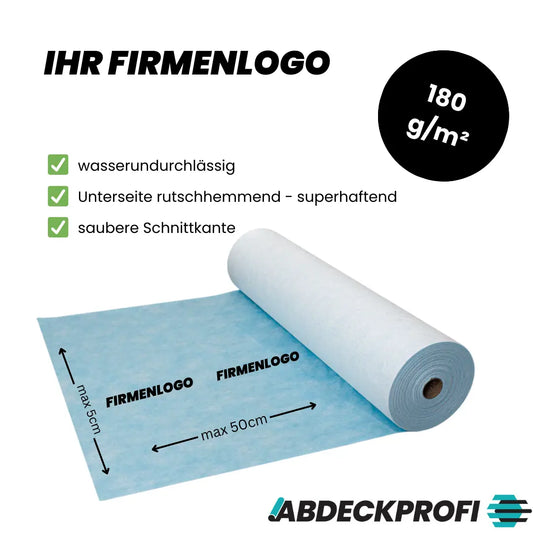 FIRMENLOGO Abdeckvlies selbstklebend -  Atmungsaktiv - Dampfoffen ca.1200g/m²24h – 180g/m²  ab 1 Palettenabnahme Abdeckprofi