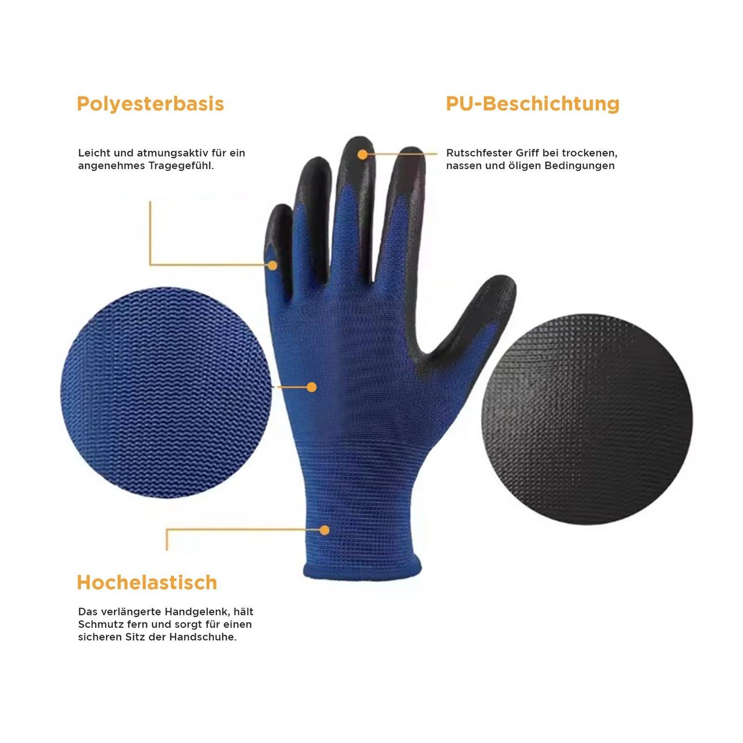ProGrip Plus – Feinstrickhandschuhe mit 3/4 PU-Beschichtung